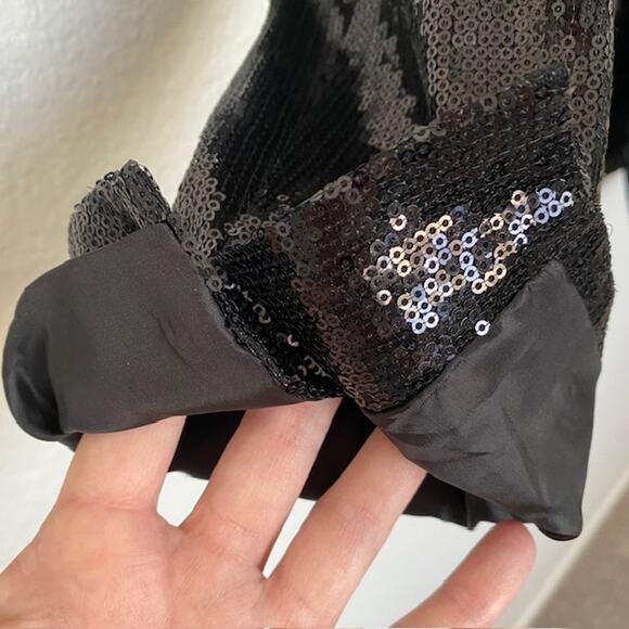 Literature Noir Black Sequin Blazer Formal Lined Pockets Open Front Women's M - Picture 7 of 13